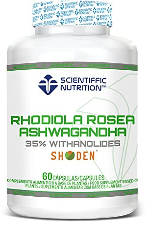 Scientiffic Nutrition - Rhodiola Rosea + Ashwagandha, Reduce la Ansiedad y el Estrés Emocional, Plantas Adaptógenos Naturales, Disminuye la Fatiga y Relaja el Sistema Nervioso - 60 Cápsulas.