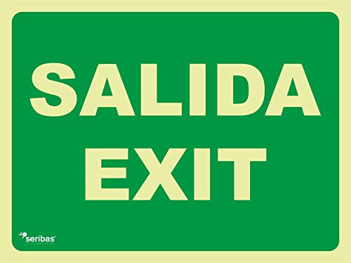 Seribas Señal Evacuación Salida Homologada, Fotoluminiscente Clase B - Cartel PVC 0.7 mm- Tamaño A4 21x30 cm - Tinta y Material Resistente para Interior o Exterior - Cartel evacuación.