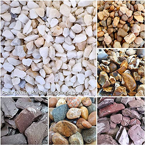 Elixir Gardens Decorative Coloured Stones Pebbles Cobbles Slate Paddlestones Gravel Chippings Aggregate Various Sizes 1kg-1000kg | (10kg, White Marble)
