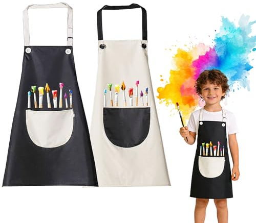 Ruikdly Malschürze 2pcs Kinder Jungen Mädchen Mit Tasche Malkittel Schule Kochschürze Wasserdicht Küchenschürze Schürze für Basteln Malen Bac