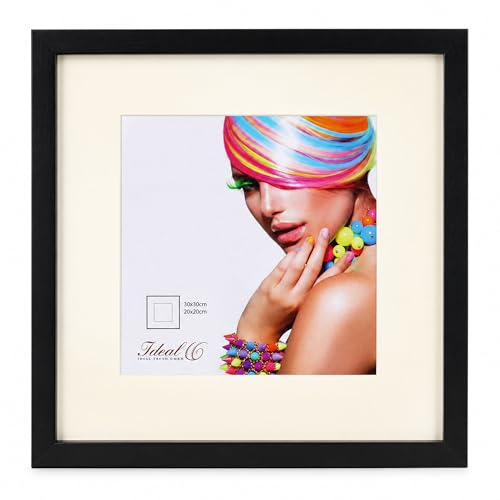IDEAL TREND 3D Objektrahmen Holz Bilderrahmen quadratisch Wanddeko Collage Poster Fot Rahmen: Farbe: Schwarz | Format: 30x30