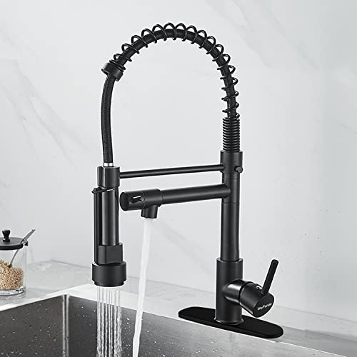 SkyPanda Black Kitchen Faucet, 360° Rotatable Pull Down Spray Head, Solid Copper, 2 Outlets (Jet & Spray), Brushed Black Finish