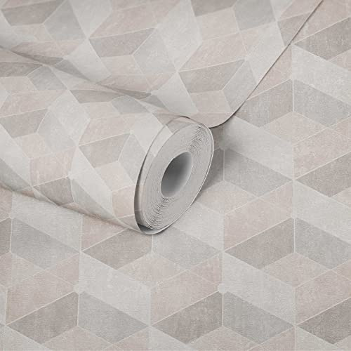 Livingwalls Geometrische Design 3D Tapete Beige Creme 382021 Tapete Grafik für Schlafzimmer 10,05x0,53m Made in Germany