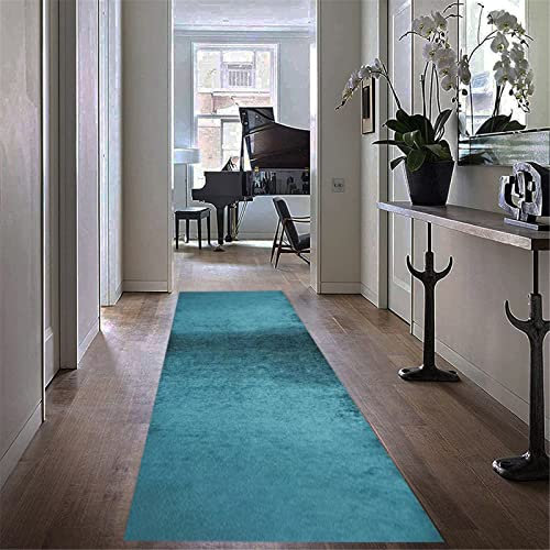 JYHCD Türkiser Teppich, Teppich Läufer Flur Küche blau teppichläufer rutschfest küchenteppich waschbar Küchenläufer Meterware Langer Flurteppich Polyester Teppich Anpassbar,120x900cm
