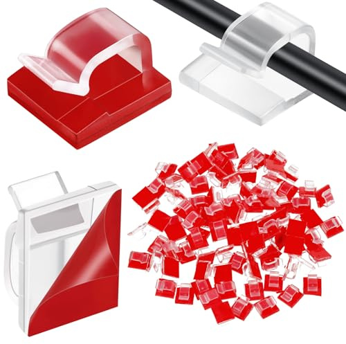 Blulu 100 Stück Mini-Kabelclips für den Außenbereich mit Klebebändern, Lichterclips, dekorative Clips, selbstklebende Haken, Drahthalter für Weihnachten und Weihnachtsbeleuchtung (transparent, groß)