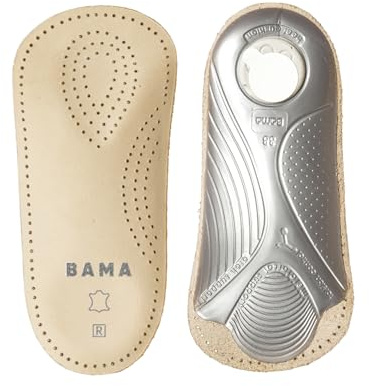 BAMA Plantare a ⅔ in Pelle Premium, Soletta Ortopedica Anatomicamente Sagomata, Realizzata in Vera Pelle, Inserti Antiscivolo, Unisex, Suole Igieniche di Supporto per i Piedi 1 Paio - 44 EUR