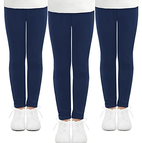 JOCMIC 3 Pack Girls Leggings Full Length Toddler Stretchy Tights Pants Navy, 5-6 Years, Tag 110