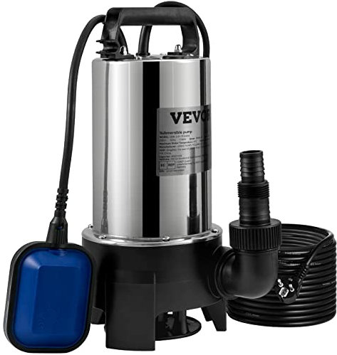 VEVOR Pompa Sommersa Elettrica da Drenaggio per Acqua Sporca 1100W da Giardino Laghi Pozzo, Elettropompa a Immersione per Drenaggio di Acque Sporche Nere Scure 2,7A 1100W per Piscina Giardino Pozzetto