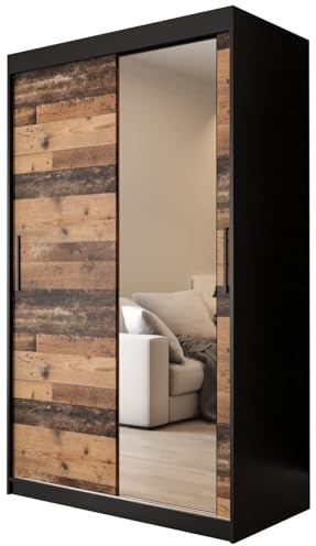 KRYSPOL Schiebetürenschrank Old Style T2 120 cm Kleiderschrank mit Spiegel Einlegeboden Schlafzimmer- Wohnzimmerschrank Schiebetüren Modern Design (Schubladen: 0)