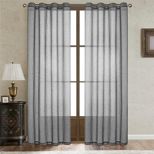 Devola Gardinenschals mit ösen Leinenoptik Halbtransparent Vorhänge ösenschal Gardinen Leinenvorhänge Fertiggardinen Wohnzimmer modern Fensterschal Balkongardine BxH 132x244cm Grau1 Stück