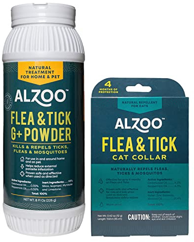 ALZOO Flea & Tick Cat Collar and Flea & Tick G+ Powder, 100% Plant-Based Active Ingredients
