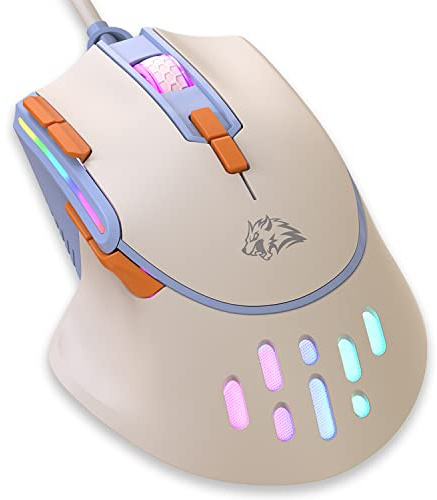 MAGIC-REFINER Souris de jeu filaire, haute précision réglable 12 800 DPI, 6 types RVB rétroéclairée avec programmation macro, souris de jeu PC avec prise USB compatible pour ordinateur portable Mac