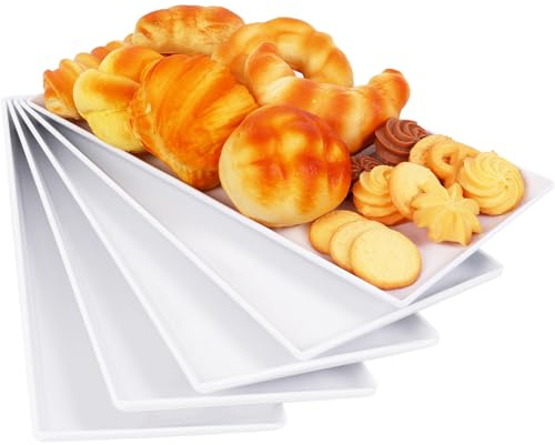 Moretoes 5pcs Melamine White Serving Trays for Party, Reusable Serving Dishes,14.5 x 6,Unbreakable Rectangle Plates, for Cookie, Appetizer, Charcuterie, Snack, Dessert, Food Display