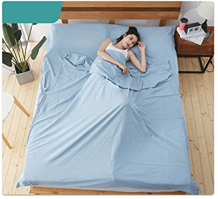 RUZGAR Hüttenschlafsack Ultra-Leichter Komfort Reiseschlafsack und Sommer Schlafsack Innenschlafsack aus 100% Baumwolle Kariert Gestreift Travel-Sheet (Color : Blue, Size : 80x210cm-31x82)
