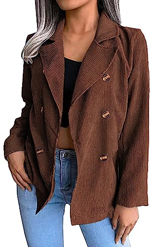 L9WEI Blazer para mujer, chaqueta de pana con solapa, elegante, para mujer, monocolor, manga larga, para otoño e invierno, marrón, M
