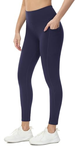 BALEAF Termoleggings, dam, vinterleggings, hög midja, sportleggings med fickor, leggings, yogabyxor av fleece, vinterbyxor är vattentäta, Marinblå, L