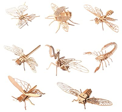 Toyvian Puzzle 3D Bois Animaux Insectes, 8pièces Peindre Jouet ÉDucatif Colorier Jouet Éducatif DIY pour Garçon Fille Modèle De Figure Insecte Bois Améliorez sans Colle Ni Outils