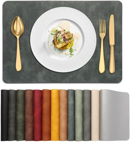 univo Colors Platzsets aus PU-Leder mit gewaschenem Rindsleder-Muster, hitzebeständig, wasserdicht, abwischbar, für Party-Dekoration, 8 Stück (blau)