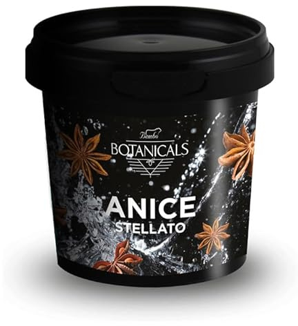 Botaniche Gin: Anice Stellato 20g - Aroma intenso e speziato con note di liquirizia - Gusto dolce e pungente, con retrogusto persistente - Ottimo con gin, rum, vodka, vermouth e agrumi