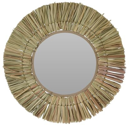 Spetebo Wandspiegel rund mit Gras Rahmen - Ø 41 cm - Hängespiegel mit dekorativer Umrandung - Boho Wanddeko Flurspiegel Deko Spiegel für Bad Flur Wohnzimmer