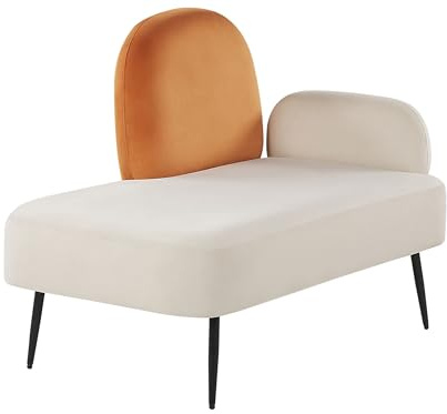 Beliani Chaiselongue Samt weiß/orange rechtsseitig Metallgestell schwarz modern Arcey