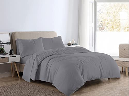 PARADISE STAR Flannelette Duvet Cover Bedding Set with Matching Pillowcases – 100% Brushed Cotton Thermal Quilt Cover Set, Warm Soft Cosy Winter Bed Linen for Bed (Grey Superking)