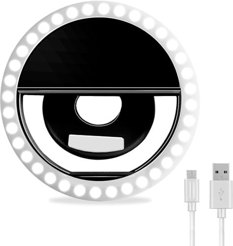 Generic Selfie Ring Light, Rechargeable Portable Clip-on Selfie Fill Light with Strong LED for Andriod and All Smart PhonesPhotography, Camera Video, Girl Makes up, Rotatable Flash Lamp (Black)