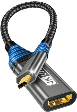 Adattatore Micro HDMI a HDMI 4K 60Hz - Cavo Tipo D a A Con Supporto Ethernet, 3D, HDR, ARC - Compatibile Con Raspberry Pi 5/4, Hero, A6300 A6400, Yoga, ODROID