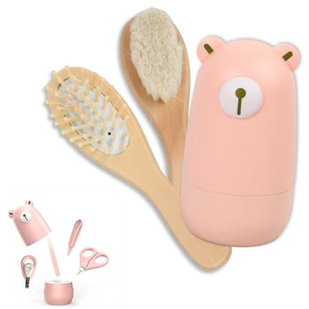 Set Manicure e Pedicure per Neonato, Kit Igiene e Cura Bambini 6 Pezzi, Cortaunghie con Spazzola e Pettine per Neo Genitori (Rosa)