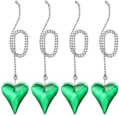 PATIKIL 21 Tiradores de Cadena para Cristal Techo Ventilador 4 Piezas Bolas Cadena con Conector de Bolas Cadena En Forma de Corazón para Techo Ventiladores Lámparas Verde Claro