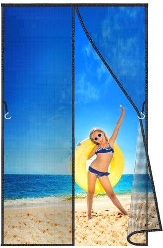 Magnetic Fly Screen Door 175x200 cm, Anti Mosquito Mesh Fly Curtain Nets Magnetic Top to Bottom Seal Snaps Shuts Automatically for Patio Balcony Living Room Black New-Version