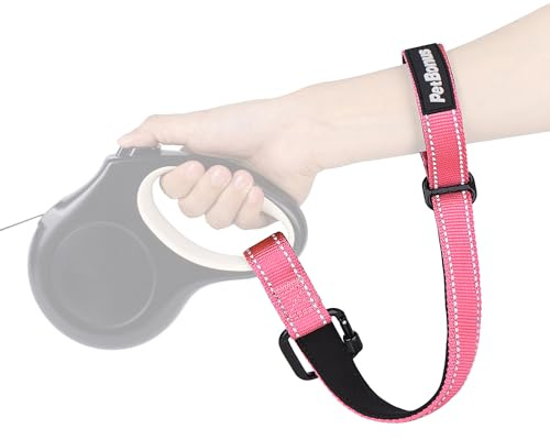PetBonus Dog Leash Wrist Strap with Lockable Clip for Dog Retractable Leash | Adjustable Soft Padded Handle, Reflective, Escape Proof, Heavy Duty, Extra Layer Security for Pet Stroller, Pink