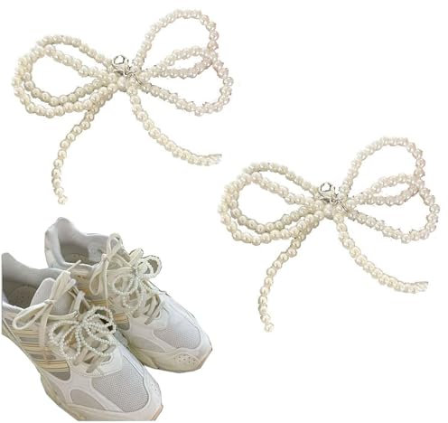 Calkkrer 2 Stk. Weiß Perlen Knoten Schuhschmuck Charms für Sneakers, Elegante Schuhe, mit Perlen-Ketten für Damen, Schuh-Zubehör für Hochzeitsgeschenk.