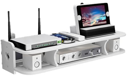 Guoyoocc Estante para TV Box,Set Top Box Rack,Estante de TV de Pared,codificador de TV sin Perforaciones Estante para decodificadores de Cable/enrutadores/Controles remotos/DVD