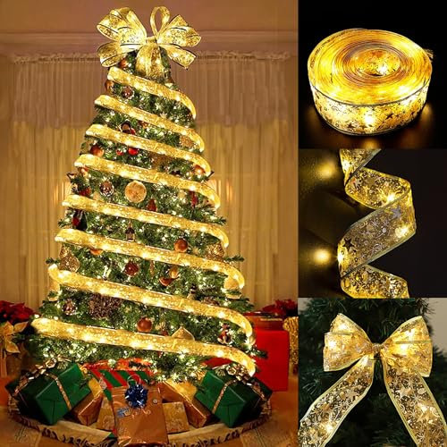 Lumières de Ruban de Noël, 32,8 FT 100 LEDS Lumineuses à Ruban Brillant Avec 2 Modes, Arc en Dentelle DIY Décor, Fairy Lights For Garden Patio de Décorations de Sapin de Noël
