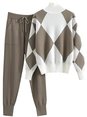 DONYKARRY Costume Décontracté Pour Femme,Ensemble 2 Pièces De Vêtements De Sport à Manches Longues Pour Filles Plus De Taille Ensemble Tricot Chaud Automne