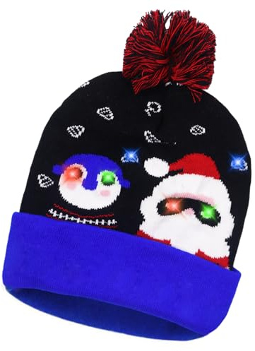 JOKILY Weihnachtsmütze, LED Weihnachtsmütze Erwachsene, Warme Wintermütze, Dehnbare Strickmütze, Leuchtende-Weihnachtsmütze für Weihnachtsfeier Damen Herren Kinder