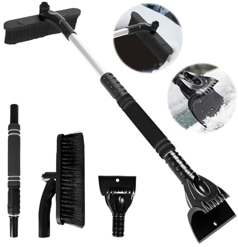 LXYYDS Eiskratzer Auto mit Besen, Schneebesen mit Eiskratzer, Ausziehbare Schneeräumbürste, Abnehmbarer Schneebesen Auto, Schneekratzer und Bürste für Windschutzscheiben von Pkw, SUV und LKW (Black)