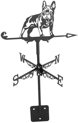 CIYODO Veleta Decorativa Bulldog de Hierro para Jardín y Tejado, Veleta para Decoración Exterior, Indicador de Viento Práctico para Patio y Azotea, Diseño Rústico Funcional