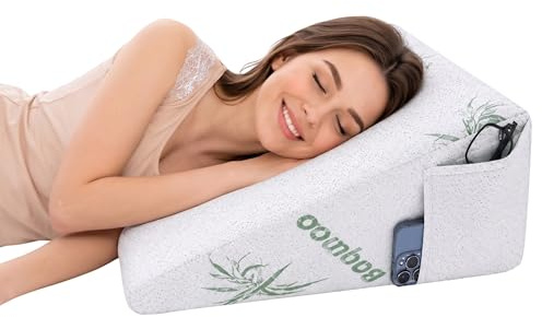LUXTROUS Bed Wedge Pillow for Bed Adult Memory Foam, Premium Bamboo Wedge Cushion Acid Reflux Pillow for Reduce Snoring Back Pain, Heartburn & Maternity Support, Washable Zip Cover (Pack of2)