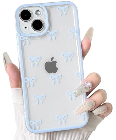 NITITOP for iPhone 13 Mini Case Cute Clear Bowknot Pattern,Blue | for Women Girls, Ribbon Bowknot Design,Colorful Frame, Soft TPU Shockproof Cover, Full Camera Protection