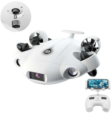 Camolech 4K Kamera Unterwasserdrohne FIFISH V-EVO, AI Vision Lock 360° omnidirektionale Bewegung Unterwasser ROV mit Tiefenhaltung, ROV Roboter mit VR Kontrolle (Standard (Removable SD Card) Pack)