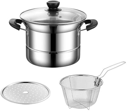 Yajuyi 4 Pezzi Casseruola Acciaio Inossidabile con Scolapasta Pentola Multifunzione con Coperchio Spesso per Cottura Rapida Alimenti Adatta a, Doppia Maniglia