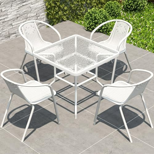 DSeenLeap Freizeit-Tisch- und Stuhlset, Kleiner runder Tisch, Empfangstisch- und Stuhlset, rundes Glas-Essset, Esstischstuhl mit Rattanstühlen, für Wohnen, Restaurant