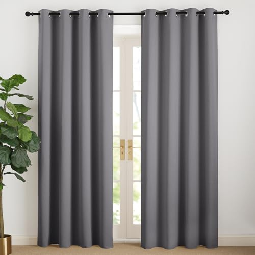 NICETOWN Thermovorhang Gardinen Grau Blickdicht Verdunkelungsvorhang Ösen | H200 x B140 cm, 2er Set, Blickdichte Thermovorhänge mit Kälteschutz, Vorhang für Wohnzimmer, Schlafzimmer und Kinderzimmer