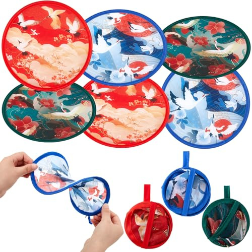 Namalu 6 Pcs Folding Hand Fans, Round Portable Foldable Handheld Fans for Summer Parties, Wedding Favours, Party Bag Fillers, Festivals, Outdoor Games, Japanese Koi Design