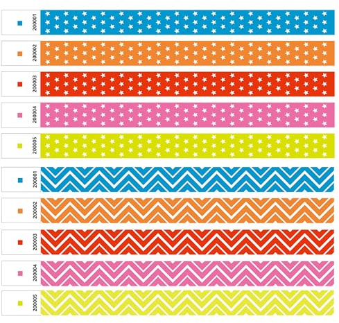XCSJ Lot de 100 bracelets d'entrée/d'accès Étanches Bracelets de fête Bracelets de festival pour événements, fêtes, parcs aquatiques - 19 x 250 mm (5 couleurs, 2 styles)