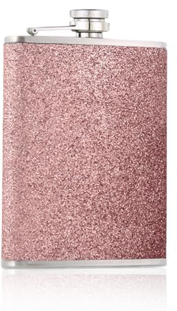 8 Oz Hip Flask,Hip Flasks for Women and Men,Pink Stainless Steel Hip Flasks,Sparkling Pocket Decorative Bottle,Alcohol Flask for Camping, Barbecue, Bar, Party, Drinking