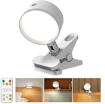 GOVSSING Leselampe Bett Akku Kabellos mit 5000mAh, Klemmleuchte Bett | 3 Farben Dimmbar Touch Fernbedienung, USB Klemmlampe LED mit 360°Drehbare, Nachttischlampe Klemmbar für Schlafzimmer Camping