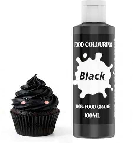 Lebensmittelfarbe - 160ml Flüssige Konzentrierte Lebensmittel Farben für Kuchen Dekoration, Backen, Kekse, Macaron - Zuckerfrei Food Coloring für Fondant, Zuckerguss, Slime (Schwarz)